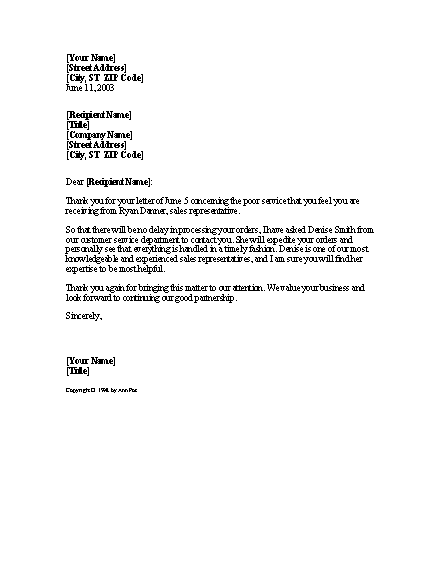 Service Complaint Resolution Letter Template ...