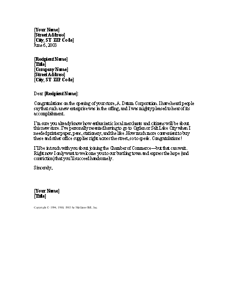 Free Letter Template For Congratulations On New Store Opening ...