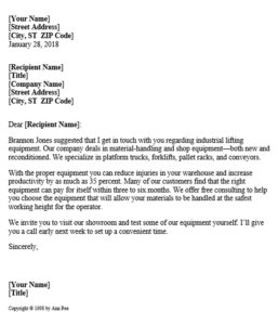 Sample Sales Letter for Equipment Company - Useful Letters Templates